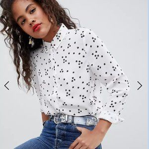 ASOS white & navy stars button up blouse